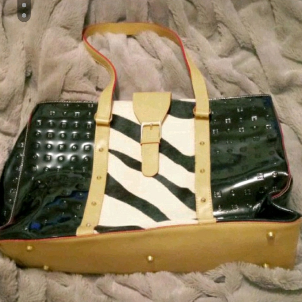 Arcadia Patent Leather Calf Hair Tote